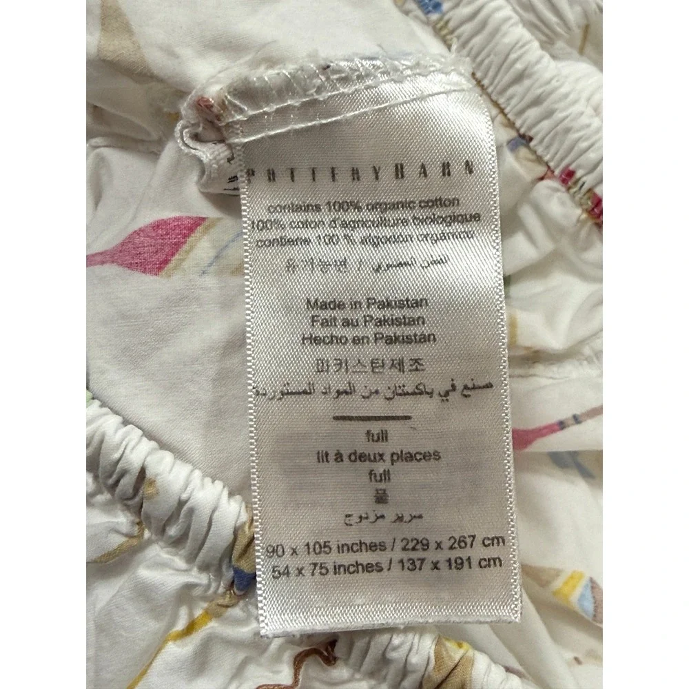 Pottery Barn Full Fitted Sheet 100% Organic Cotton Oar Paddle Print White Multi